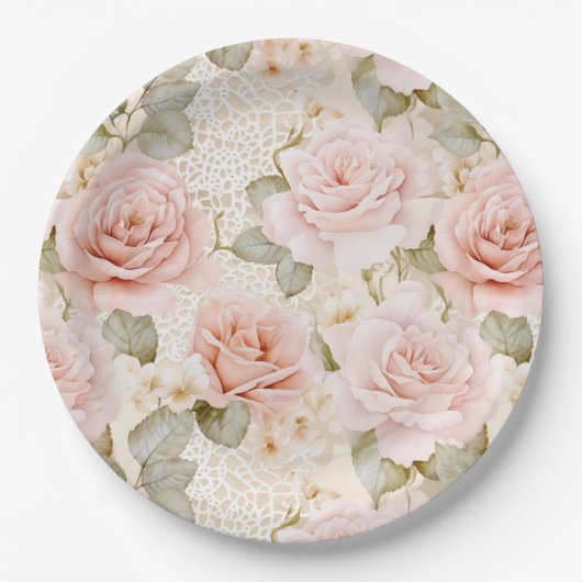 Cream Blush Pink Roses Floral Vrijgezellenfeest Papieren Bordje (Voorkant)