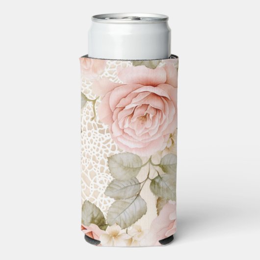 Cream Blush Pink Roses Floral Vrijgezellenfeest Seltzer Blikjeskoeler (Seltzer Achterkant)