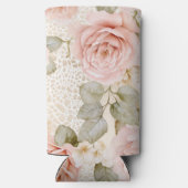 Cream Blush Pink Roses Floral Vrijgezellenfeest Seltzer Blikjeskoeler (Achterkant)