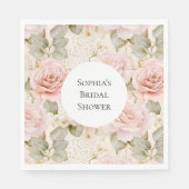 Cream Blush Pink Roses Floral Vrijgezellenfeest Servet (Voorkant)
