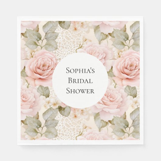 Cream Blush Pink Roses Floral Vrijgezellenfeest Servet (Voorkant)