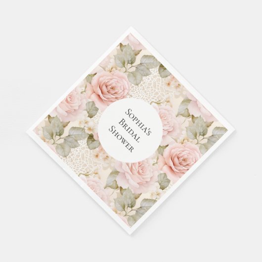 Cream Blush Pink Roses Floral Vrijgezellenfeest Servet (Hoek)