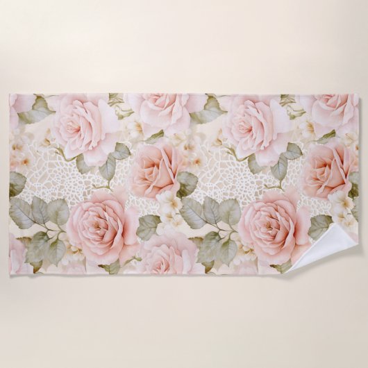 Cream Blush Pink Roses Floral Vrijgezellenfeest Strandlaken (Voorkant)