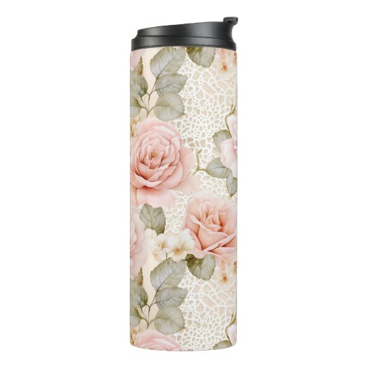 Cream Blush Pink Roses Floral Vrijgezellenfeest Thermosbeker (Gedraaid links)