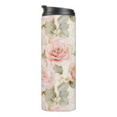 Cream Blush Pink Roses Floral Vrijgezellenfeest Thermosbeker (Geroteerd rechts)