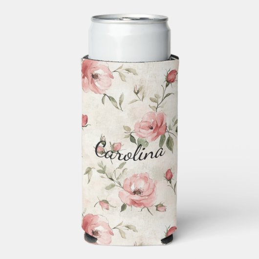 Cream Blush Pink Roses Seltzer Blikjeskoeler (Seltzer Voorkant)