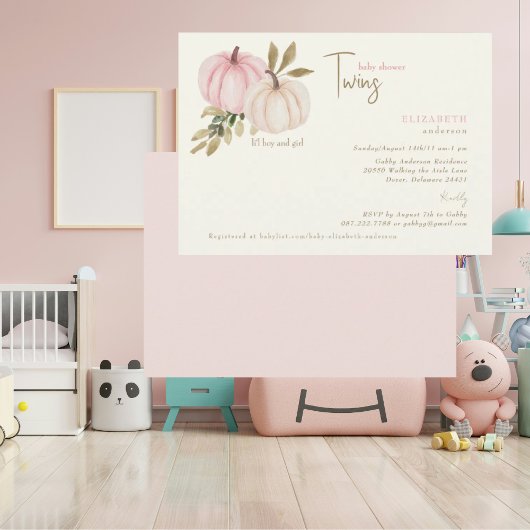 Cream Blush Twins Little Pumpkins Baby Shower Kaart