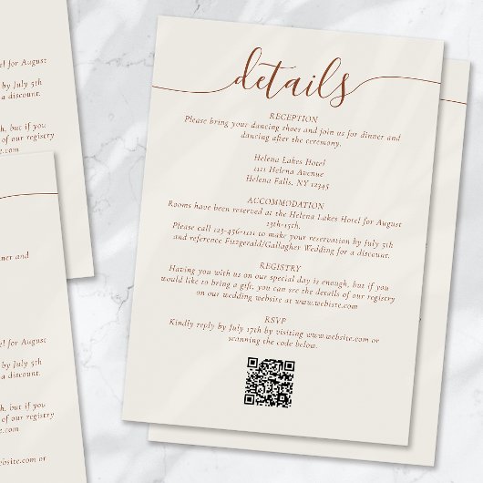 Cream Bohemian Script Eenvoudige huwelijksdetails Informatiekaartje