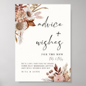 Cream Boho Advies en Wensen Trouwbord Poster (Voorkant)