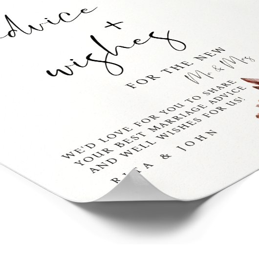 Cream Boho Advies en Wensen Trouwbord Poster (Hoek)