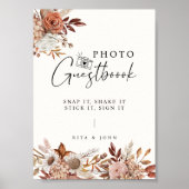Cream Boho Bloemen Trouwfoto Guestbook Sign Poster (Voorkant)
