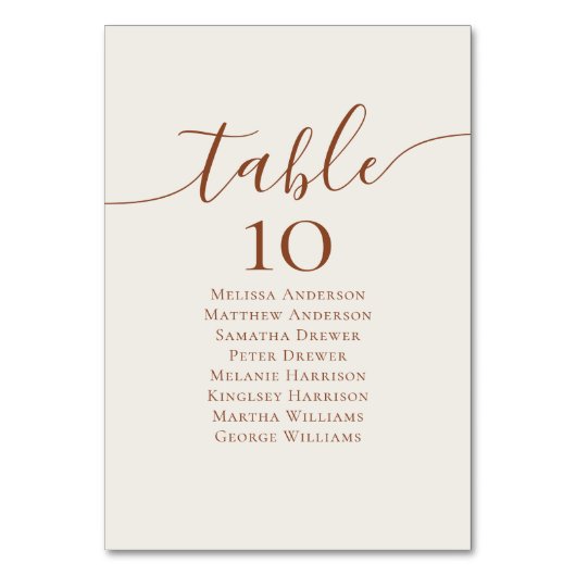 Cream Boho Calligraphy Trouwtafel Zitting Grafiek Kaart (Voorkant)