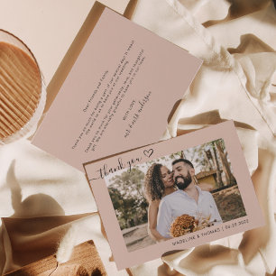 Cream Boho Eenvoudige Foto Hart Script Bruiloft Bedankkaart