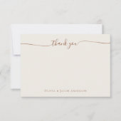 Cream Boho Eenvoudige Kalligrafie Fotobruiloft Bedankkaart (Voorkant)