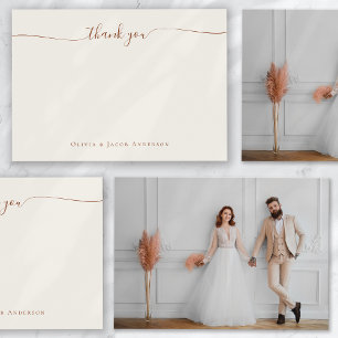 Cream Boho Eenvoudige Kalligrafie Fotobruiloft Bedankkaart