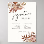 Cream Boho Floral Bar Signature Drinken Wedding Poster (Voorkant)