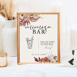 Cream Boho Floral Mimosa Bar Trouwbord Poster