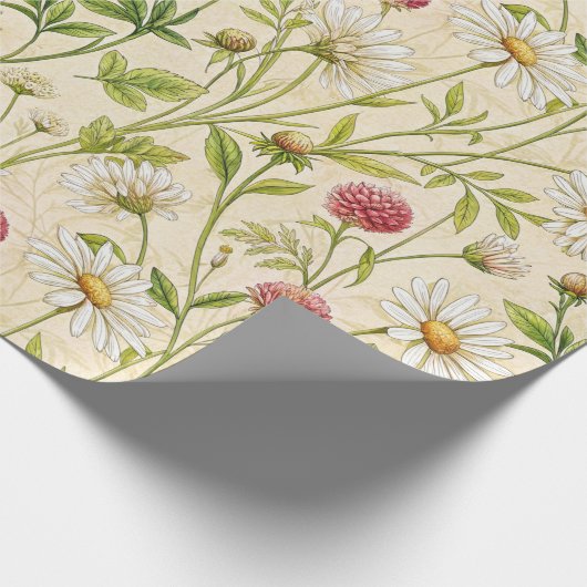 Cream Boho Meadow with Daisies and Clover Cadeaupapier (Hoek)