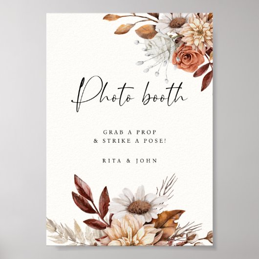 Cream Boho Photo Booth Trouwbord Poster (Voorkant)