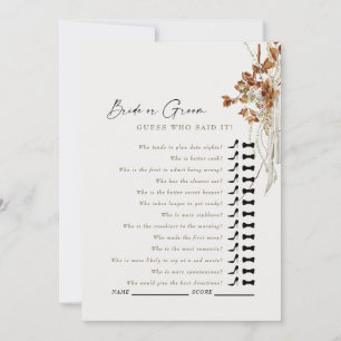 Cream Boho raad wie zei het douche spel Kaart