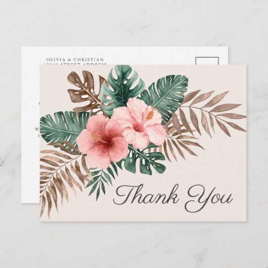 Cream Boho Tropical Waterverf Dank u Briefkaart (Voorkant / Achterkant)