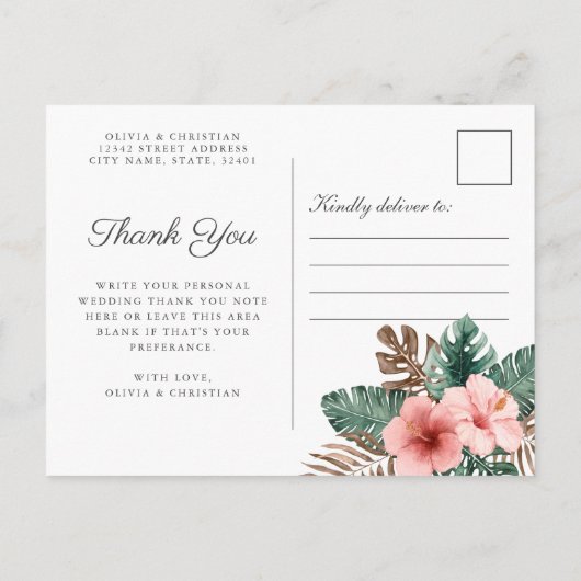 Cream Boho Tropical Waterverf Dank u Briefkaart (Achterkant)