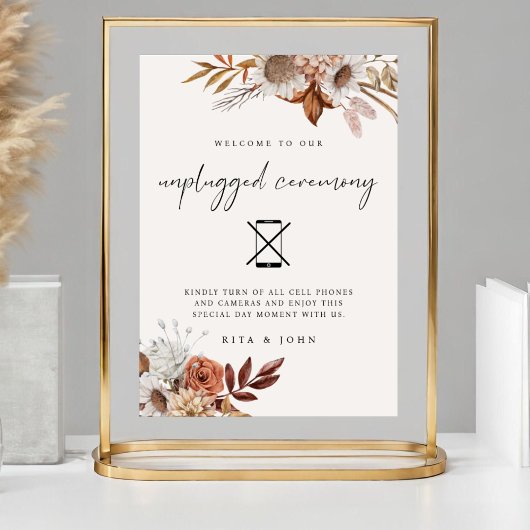 Cream Boho Unplugged Ceremony Wedding Sign Poster