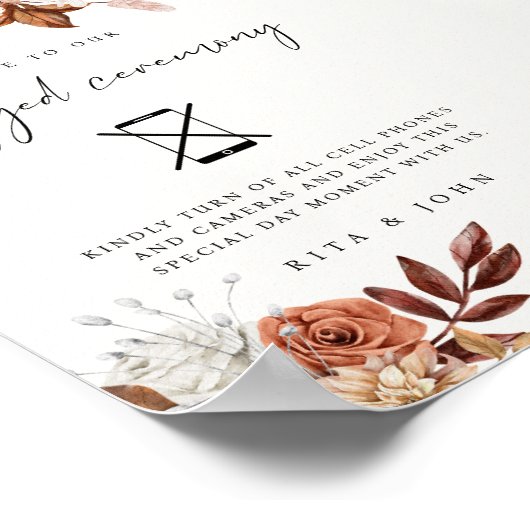 Cream Boho Unplugged Ceremony Wedding Sign Poster (Hoek)