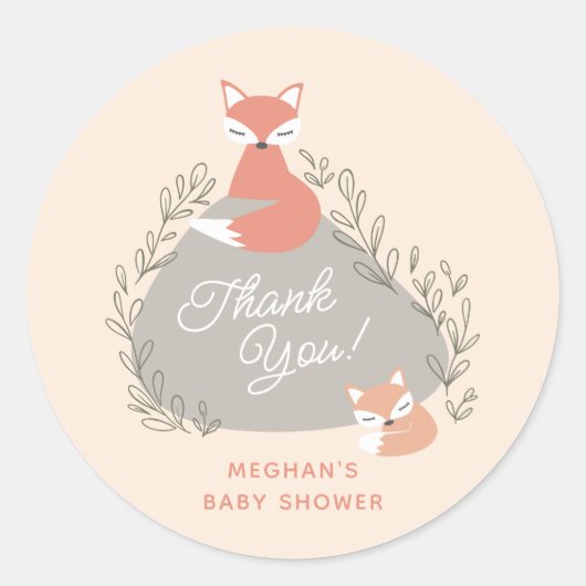 Cream Boho Woodland Foxes Baby shower Ronde Sticker (Voorkant)