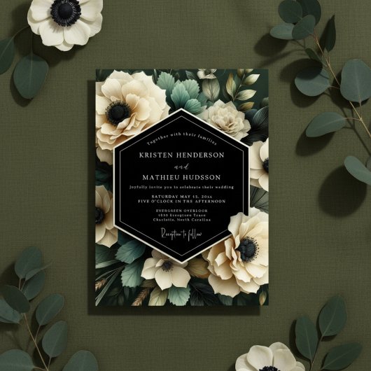 Cream Botanical Bloom Wedding Kaart