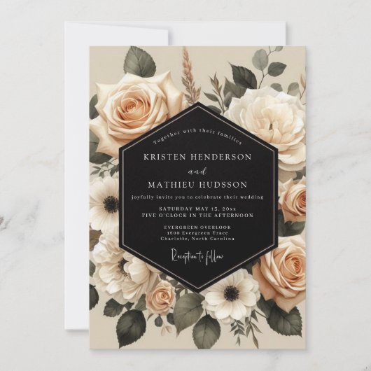 Cream Botanical Enchantment Wedding Kaart (Voorkant)