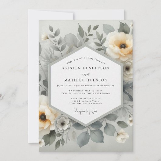 Cream Botanical Ethereal Wedding Kaart (Voorkant)