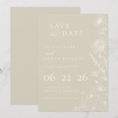 Cream Botanical Minimal Wedding Save the Date (Voorkant / Achterkant)