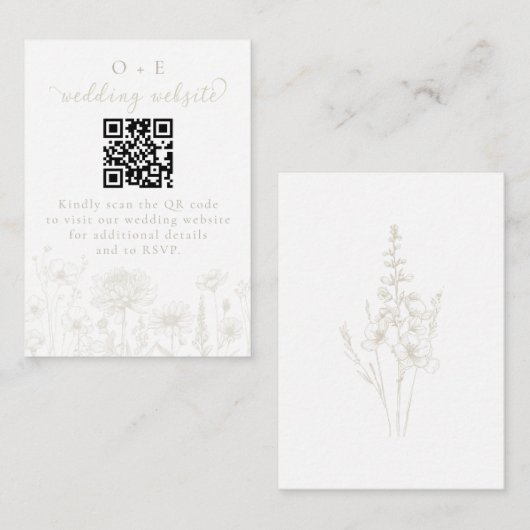 Cream Botanical Minimal Wedding Website QR Code Informatiekaartje (Voorkant / Achterkant)