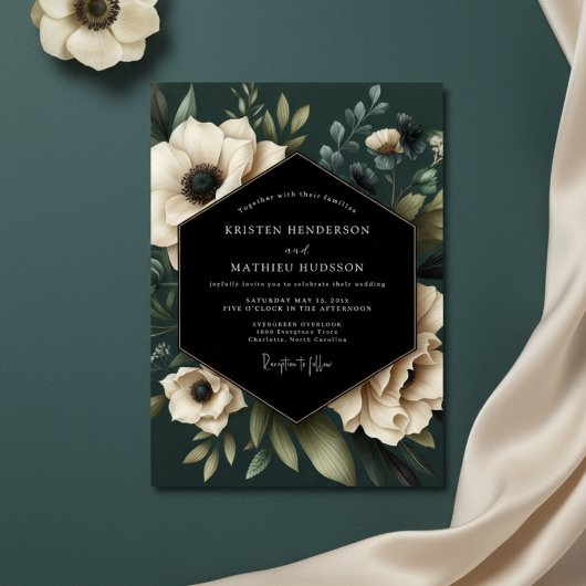 Cream Botanical Moody Bruiloft Kaart