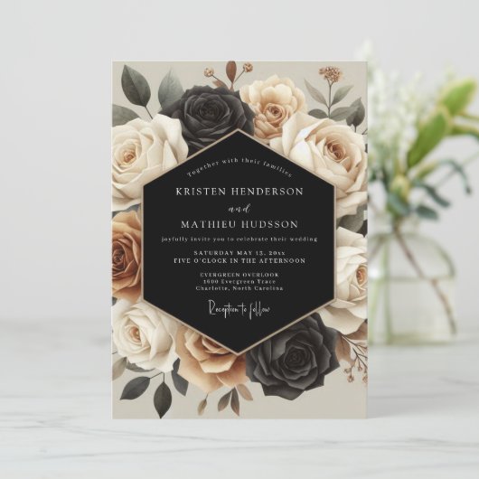 Cream Botanical Opulent Wedding Kaart (Staand voorkant)