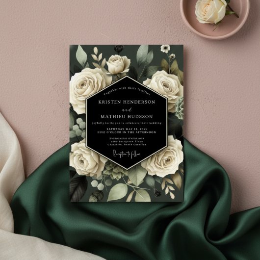 Cream Botanical Romance Wedding Kaart