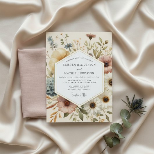 Cream Botanical Whimsy Wedding Kaart