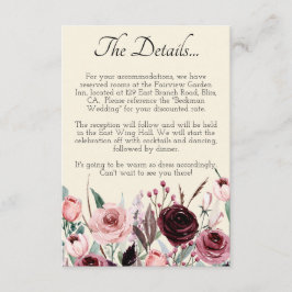 Cream Bourgogne Waterverf Bloemen Trouwdetail Informatiekaartje