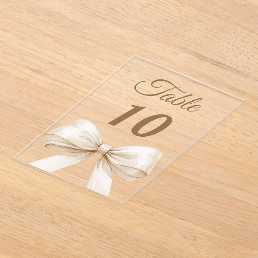 Cream bow acrylic table number sign acryl uitnodigingen (Laagn)