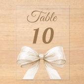 Cream bow acrylic table number sign acryl uitnodigingen (Voorkant)