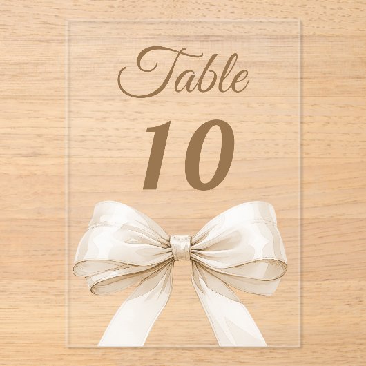 Cream bow acrylic table number sign acryl uitnodigingen (Voorkant)