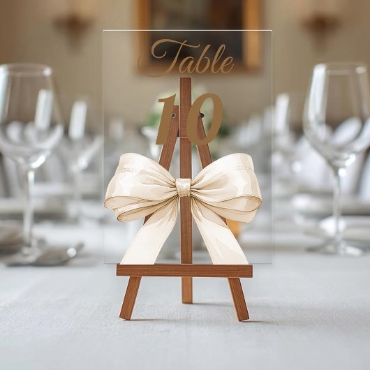 Cream bow acrylic table number sign acryl uitnodigingen