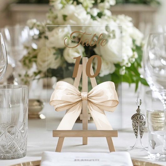 Cream bow acrylic table number sign acryl uitnodigingen