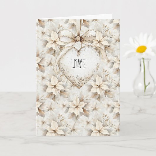 Cream Bow Heart Floral Valentine's Day Love Kaart (Kleine Plant)