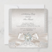 Cream Bow Pearl Damask Diamond Birthday Party Kaart (Achterkant)