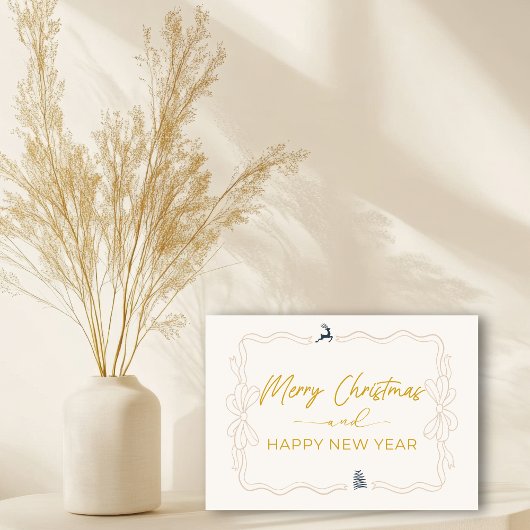 Cream: Bow & Trees Doodles Holiday Gevouwen Kaart
