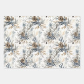 Cream Bronze Blue Birds Pine Cones Christmas Inpakpapier Vel (Voorkant)