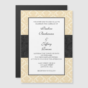 Cream Brown Black Damask Magnetic Wedding Invites Magnetische Uitnodiging