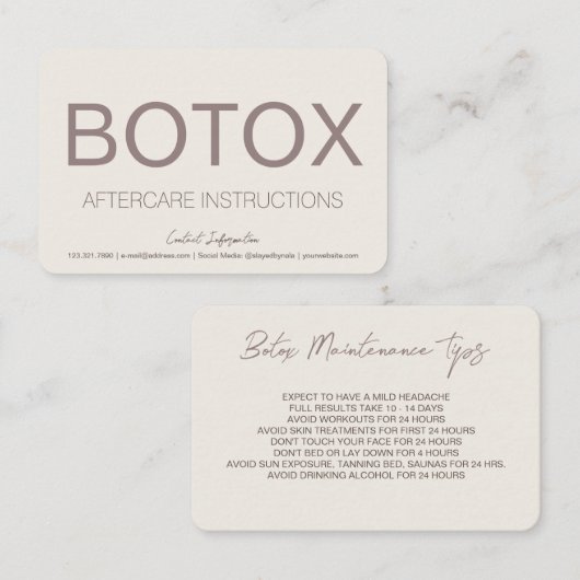Cream & Brown Botox Instruction Nacare Card Visitekaartje (Voorkant / Achterkant)